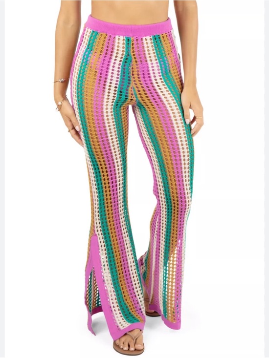 Hurley Other - Hurley Crochet Beach Pants Striped purple Mesh Cover Up Wide Leg Women’s medium